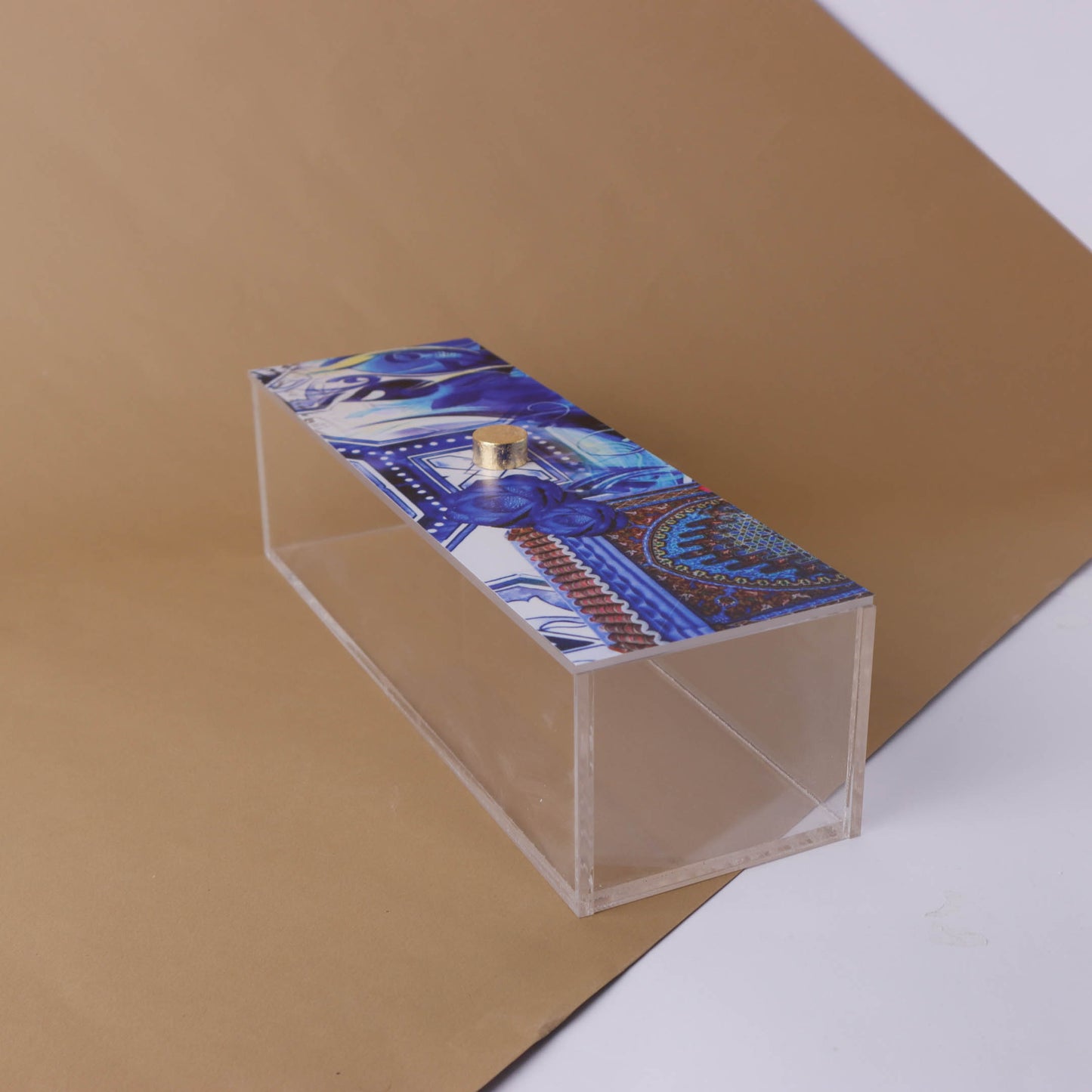 Blue Fatima Hands & Eyes Plexi Box 30X10CM