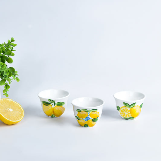 Fresh Lemons with Blue Arabic Coffee Cups Set of Six