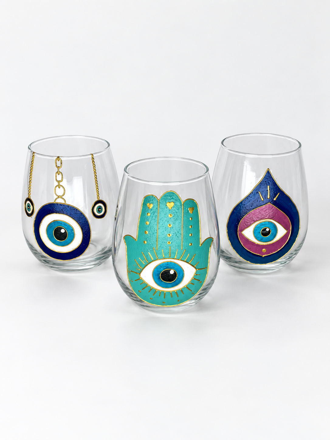 Hamsa & Nazar Charms Water Cups Set of Six