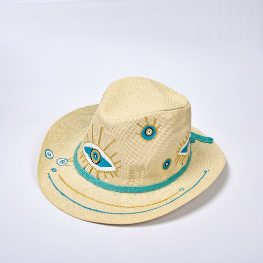 Turquoise & Lime Eyes beige Meduim Hat