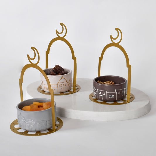 Metal Holder set with Hand Painted Bowels