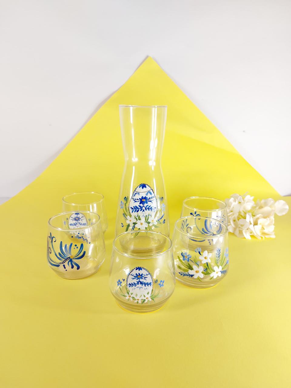 Blue Easter Egg Water Cups Set of Six with Bottle