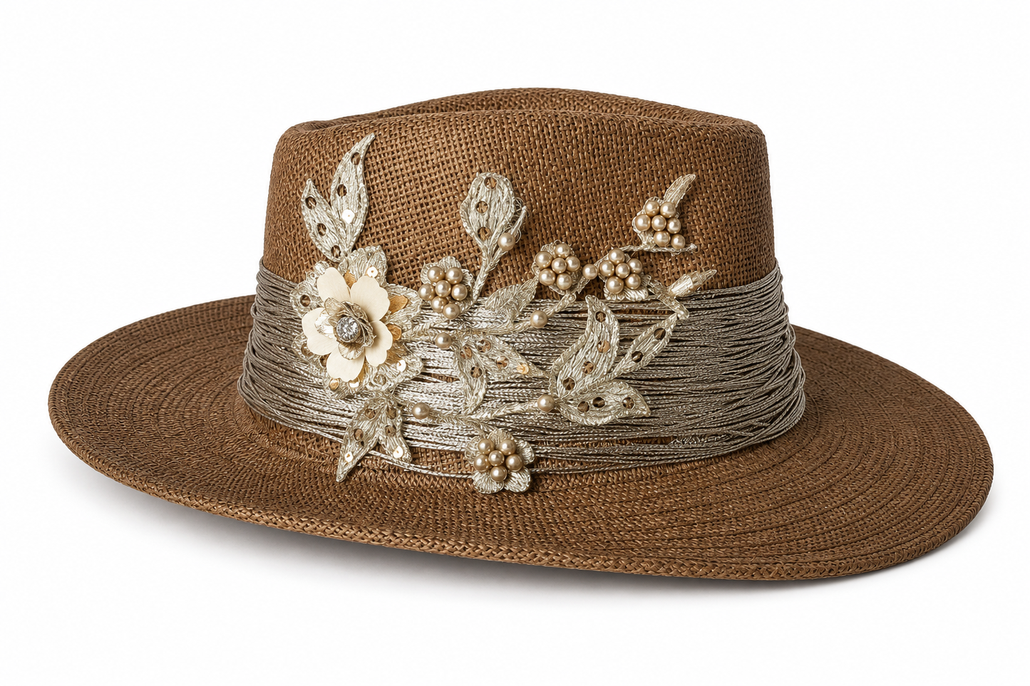 🌟 Handmade Brown Hat with Golden Embellishment