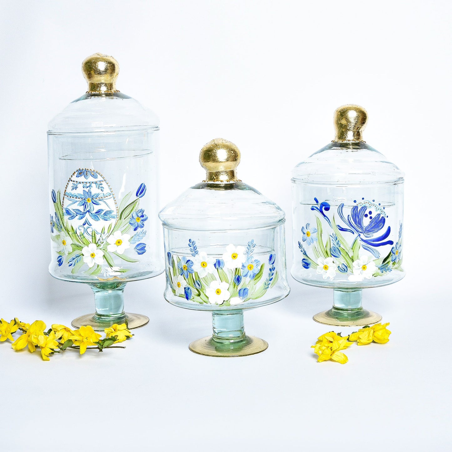 Flowery Blue Easter Eggs Sweet Containers set of 3
