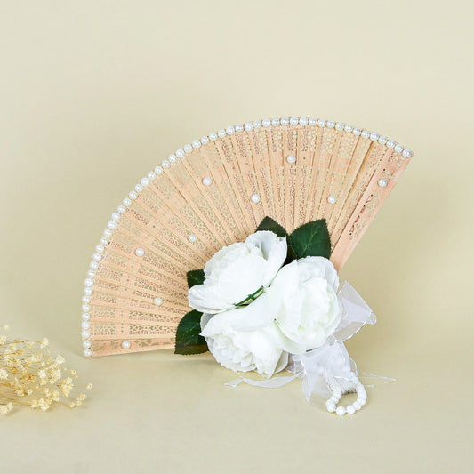 Bridal Fans – White Peonies & Pearl Trim