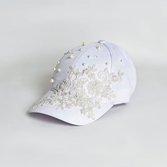 White Lace and Pearls White Cap