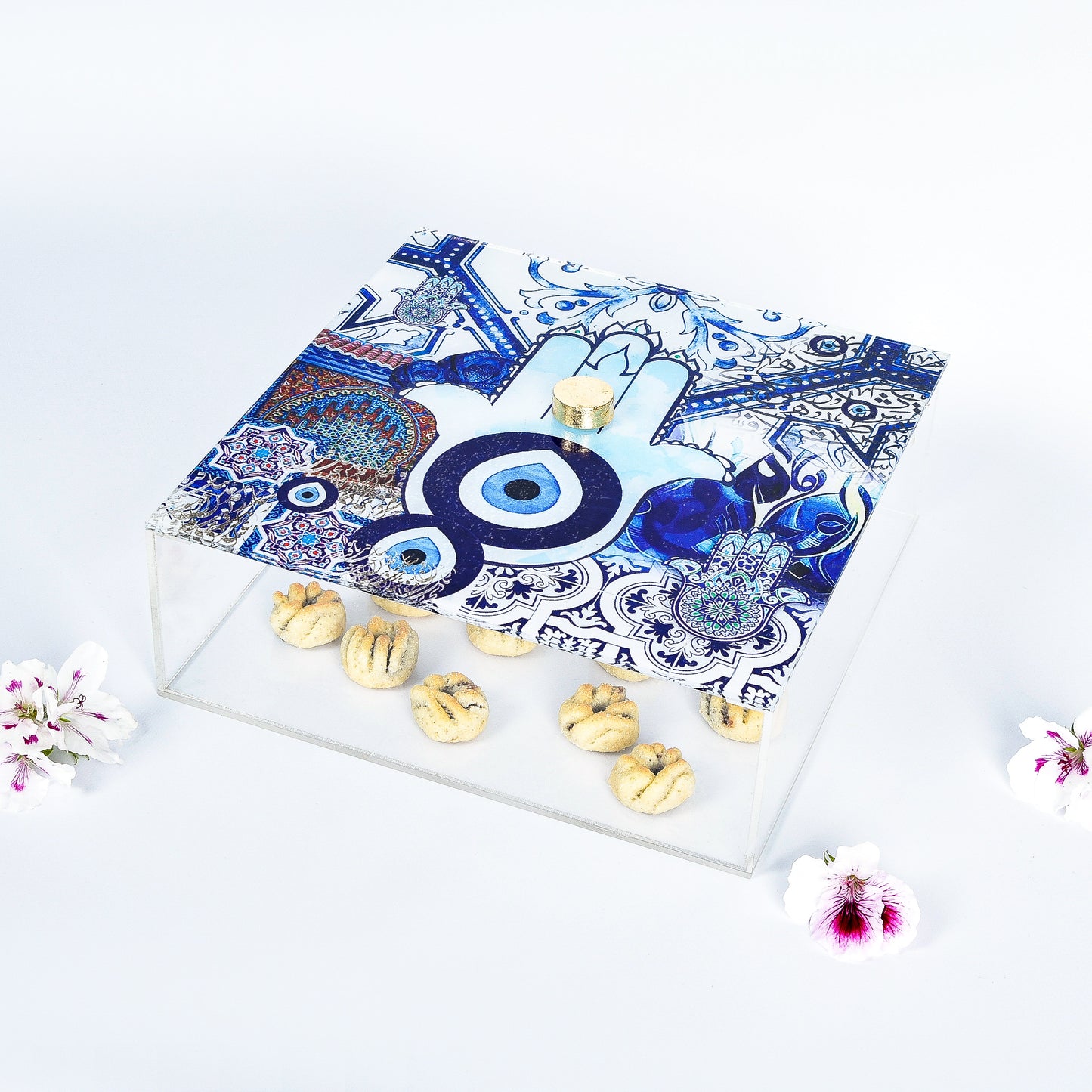 Blue Fatima Hands & Eyes Plexi Box 25X25CM
