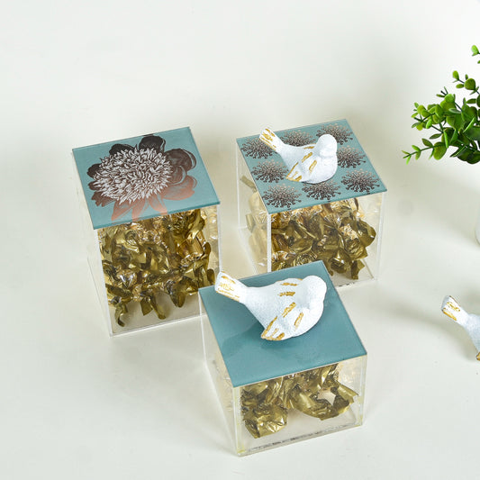 Bird & Flower Gold Accents – Acrylic Box Set of 3