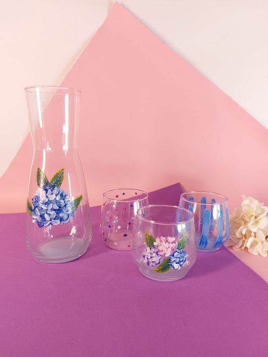 Hydrangea Water Cups Set of Six with Bottle