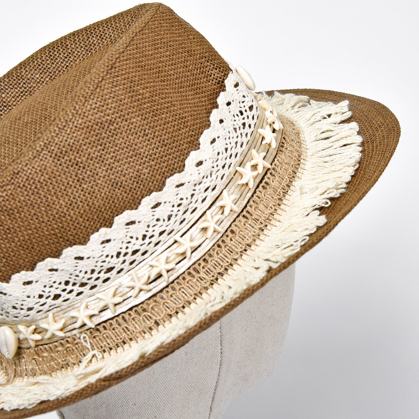 Beige & Off-White Embellished Hat
