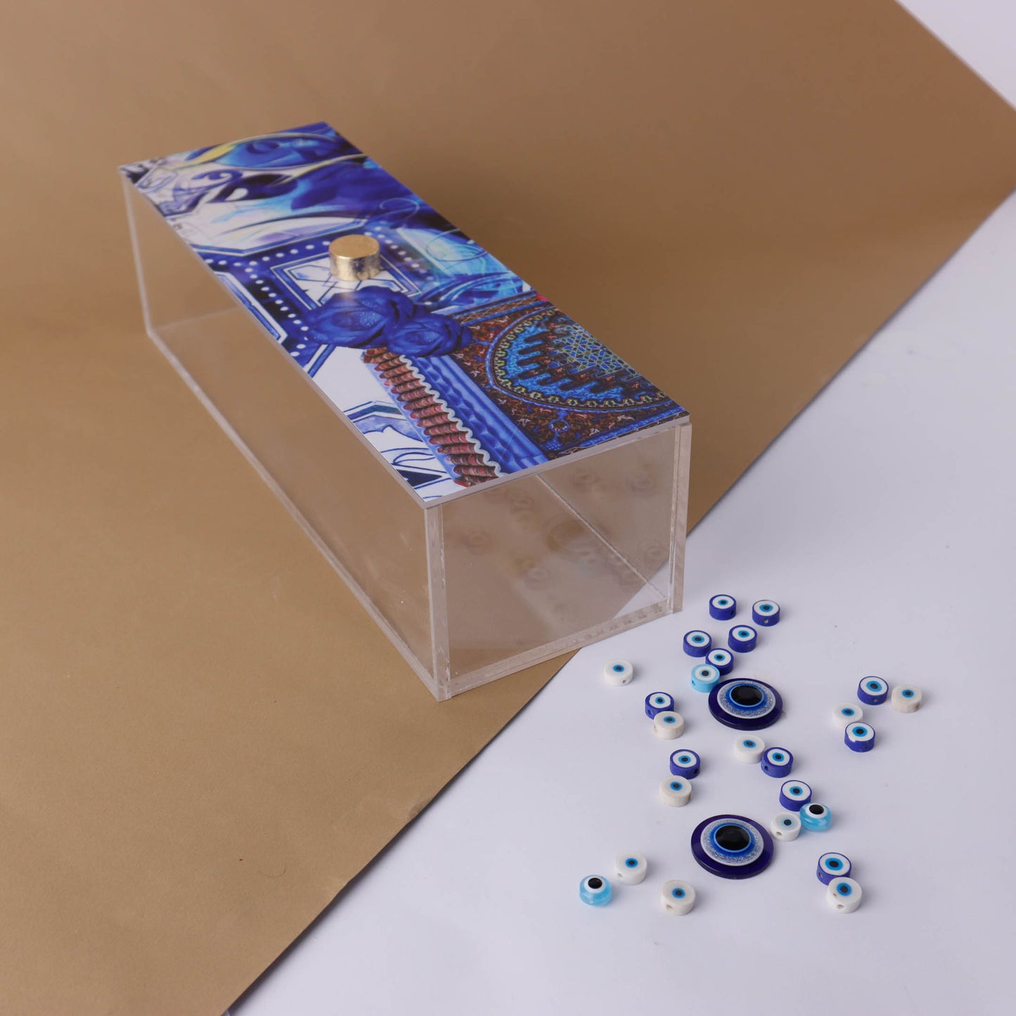 Blue Fatima Hands & Eyes Plexi Box 30X10CM