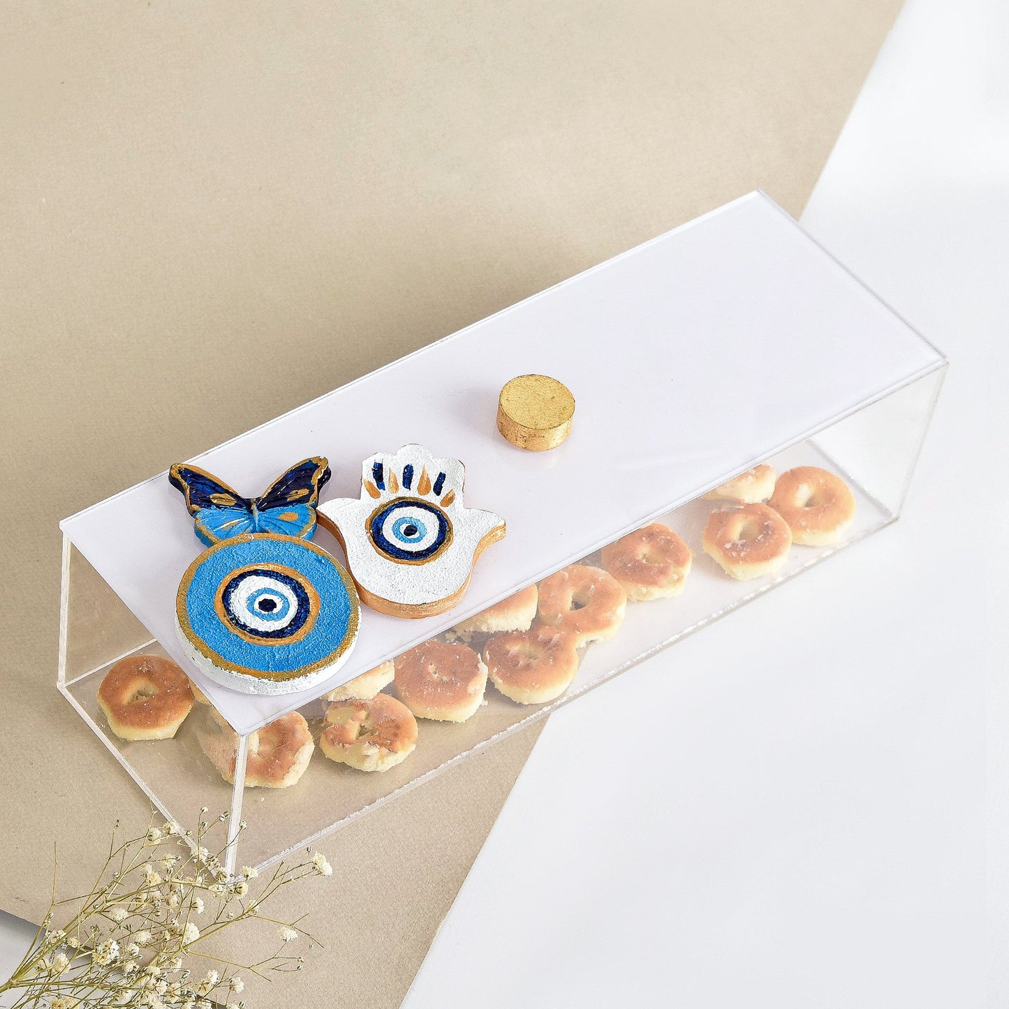 Blue Embossed Eyes, Fatima Hands and Butterflies Handmade Plexi Long Box