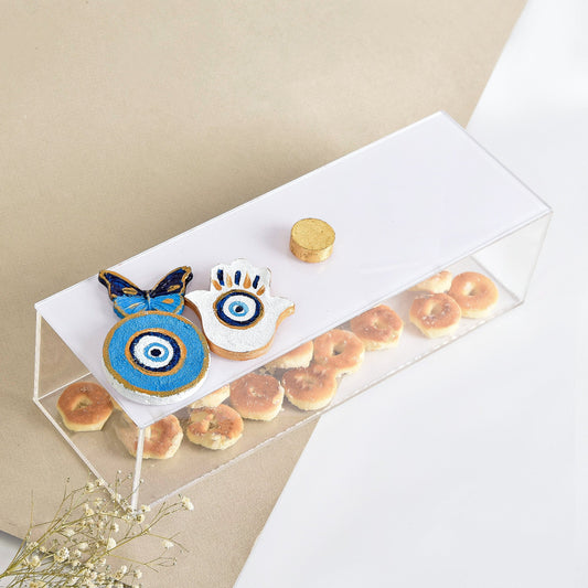 Blue Embossed Eyes, Fatima Hands and Butterflies Handmade Plexi Long Box