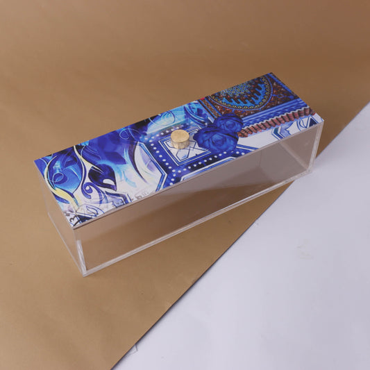 Blue Fatima Hands & Eyes Plexi Box 30X10CM