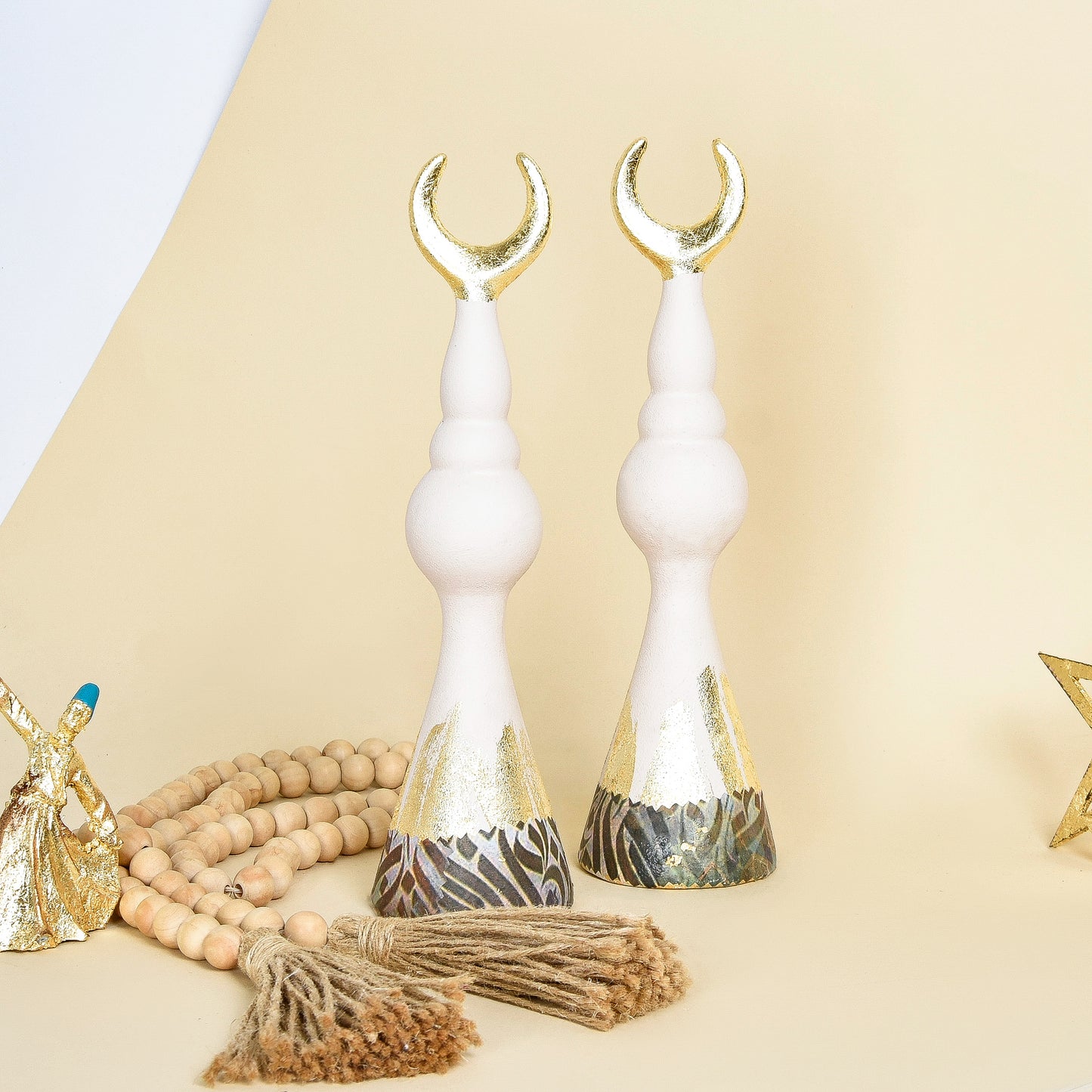 Off White & Gold Clay Mosque Set – Set of Two