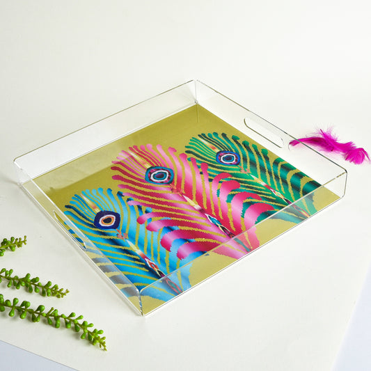 Peacock Feather – Acrylic Tray (30x30 cm)