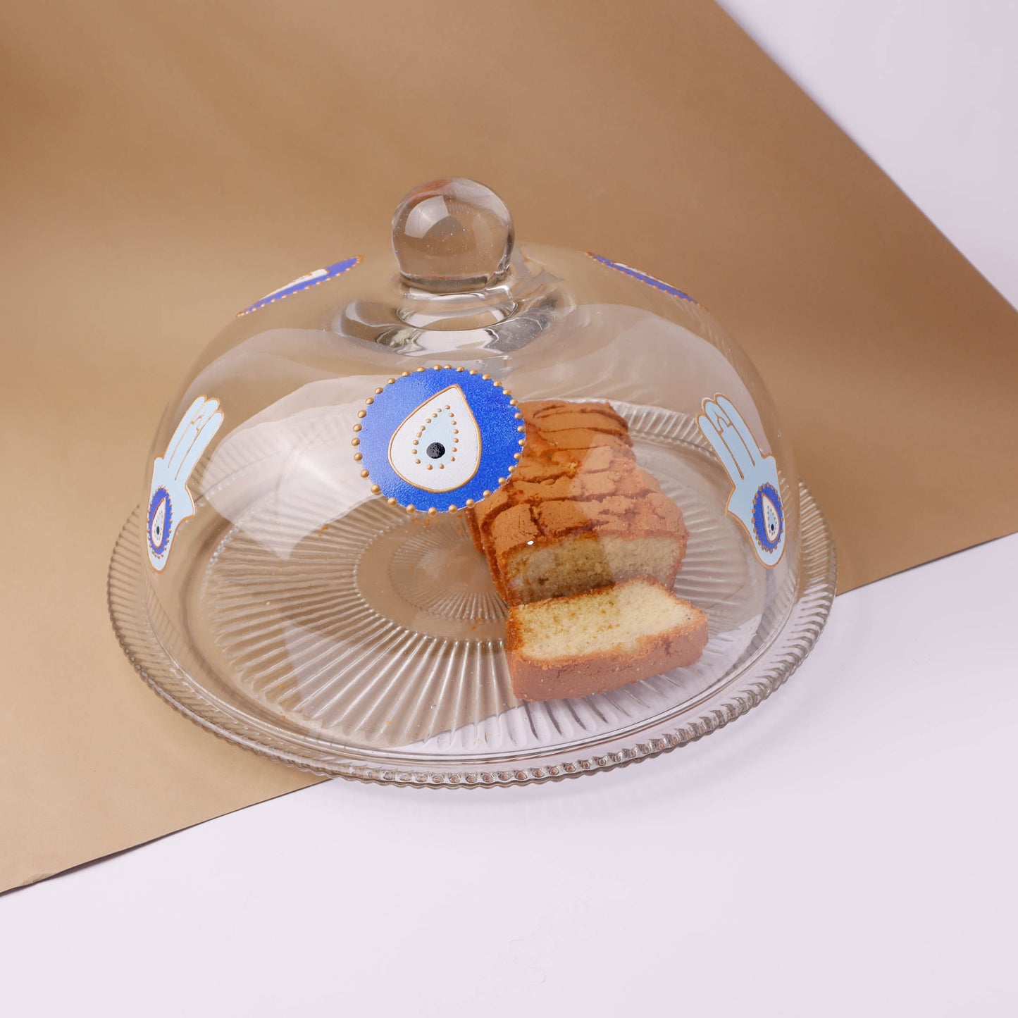 Blue Fatima Hands & Eyes Cake Plate With Base 30CM