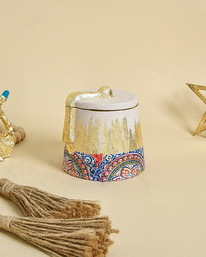 Off White & Gold Khayamiah Clay Tarboosh with Cover
