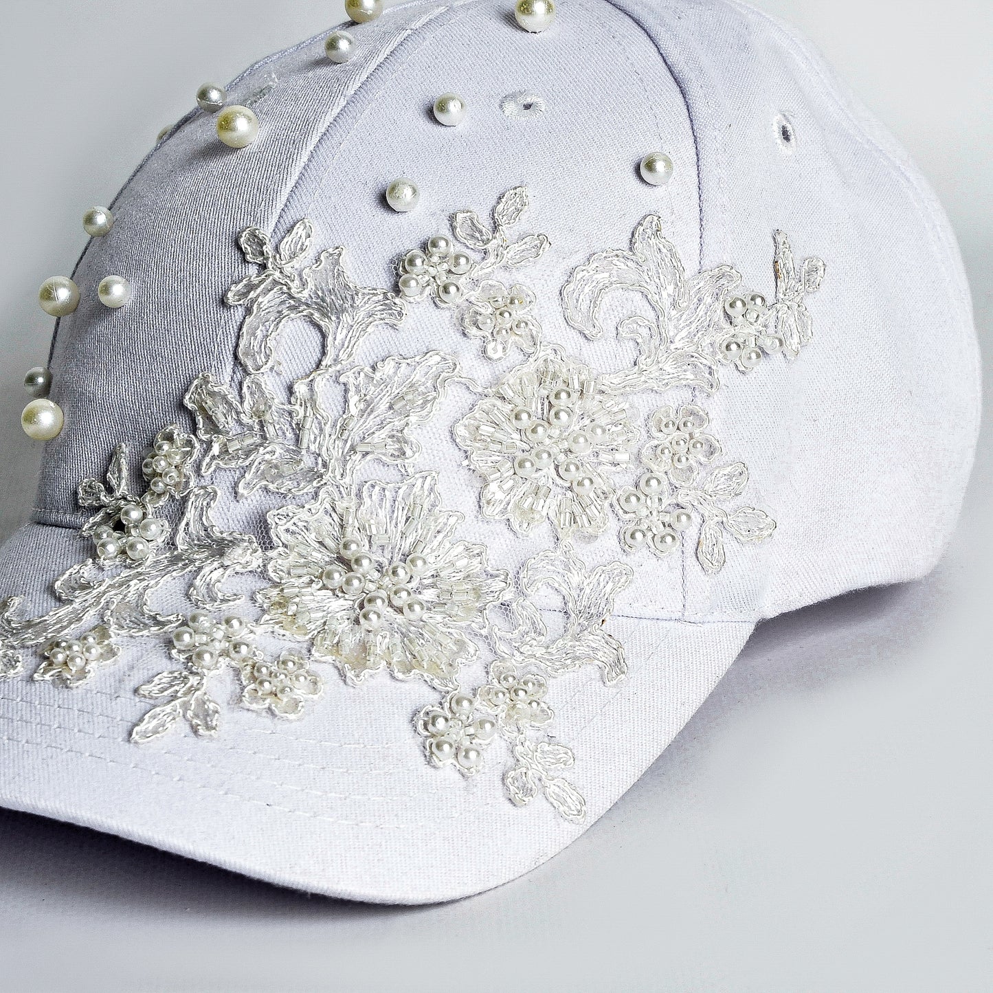 White Lace and Pearls White Cap