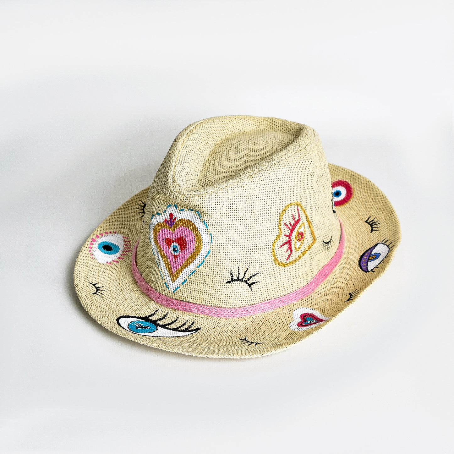 Off White with Eyes and Hearts Hat