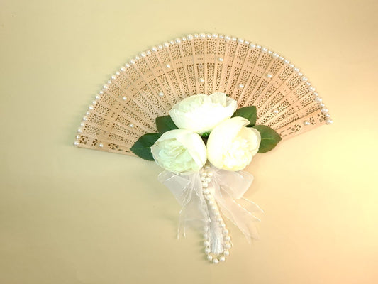 Bridal Fans – White Peonies & Pearl Trim