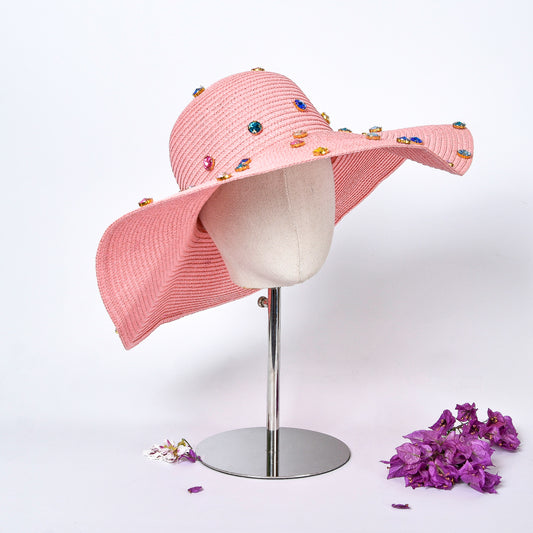 Pink Medium Hat with Colorful Rhinestones
