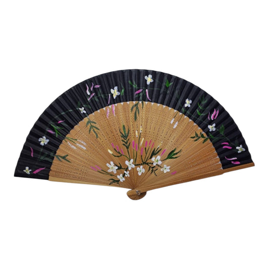 Hand-Painted Folding Fan – White Jasmine Garden
