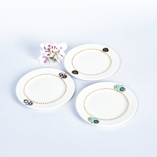 Blue Fatima Hands & Eyes Dessert Plates Set of Six