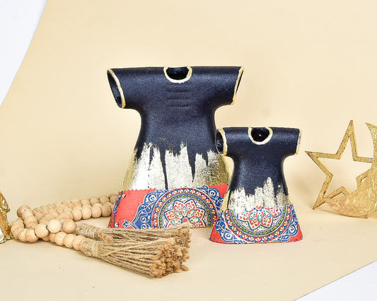 Dark Blue & Gold Calligraphy – Clay Kaftan Set