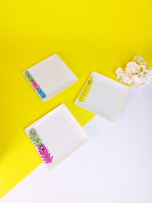 Three Feathers Hand-Painted Square Dessert Plate Set