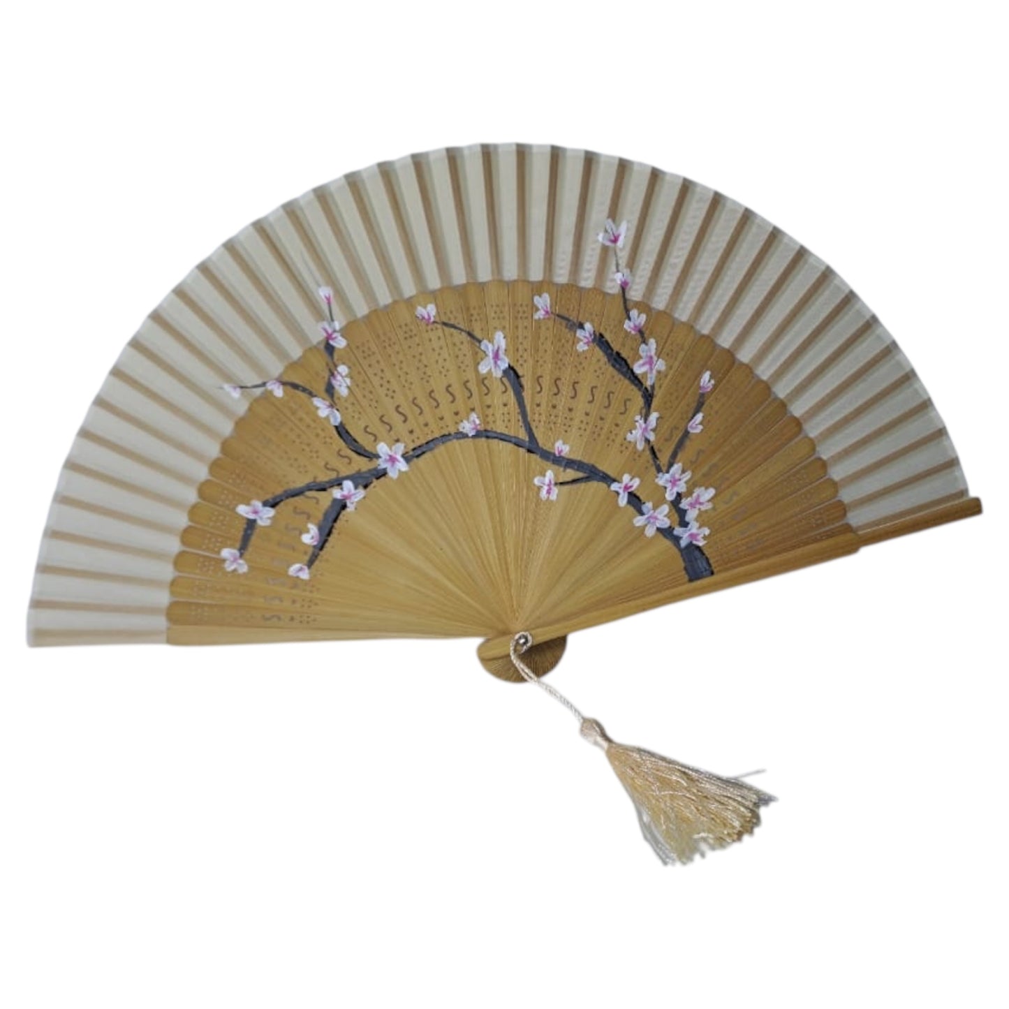 Hand-Painted Folding Fan – Ivory Blossom