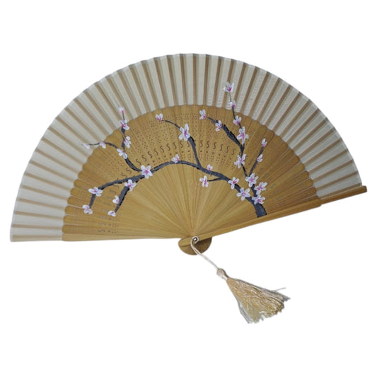 Hand-Painted Folding Fan – Ivory Blossom