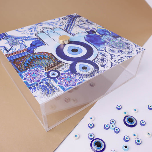 Blue Fatima Hands & Eyes Plexi Box 25X25CM