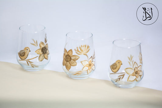 Bird & Flower Gold Accents – Water Glasses (Set of 6)