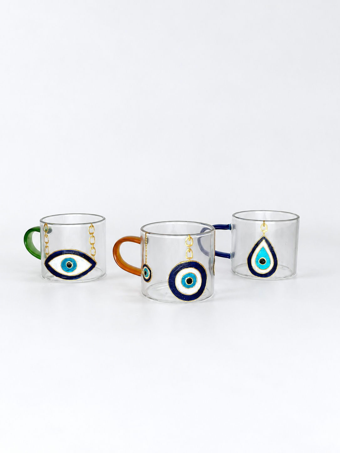 Golden Nazar with Chains White Coffee Cups Set of Six