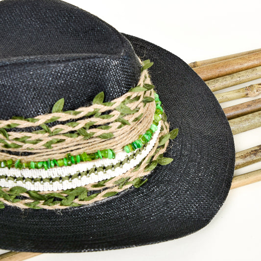 Black With Green Embellishment Hat