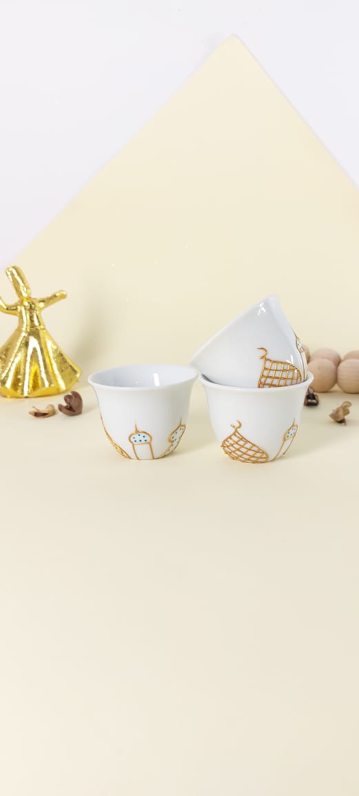Islamic Village Gold Outline Arabic Coffee Cups set of six