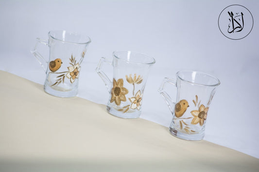Bird & Flower Gold Accents – Tea Cups with Handles (Set of 6)