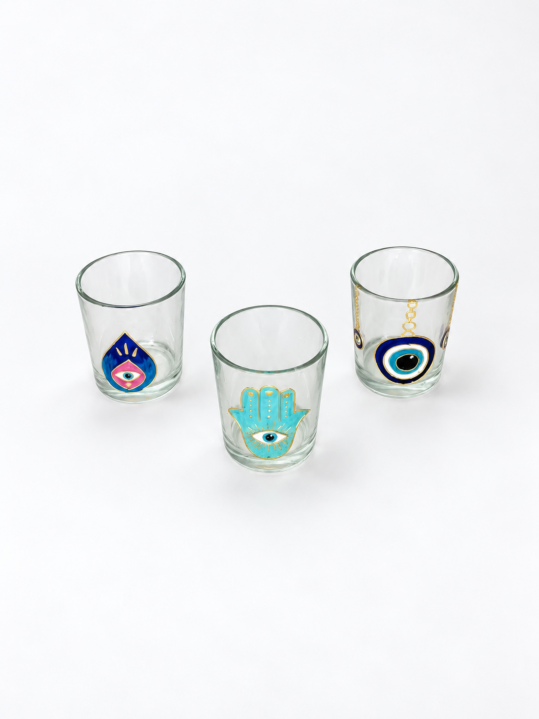 Hamsa & Nazar Charms Tea Light Candle Holders Set of Three