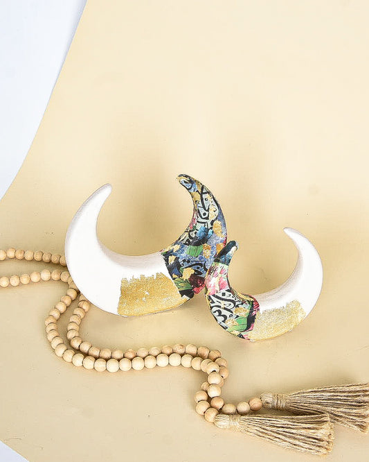Off White & Gold Embellished Decorative Crescent – Set of Two