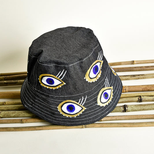 Black Denim with Eyes Hat