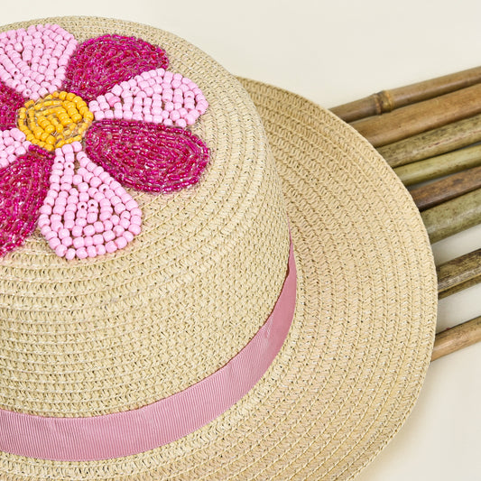 Pink Flower Sequin Colorful Hat