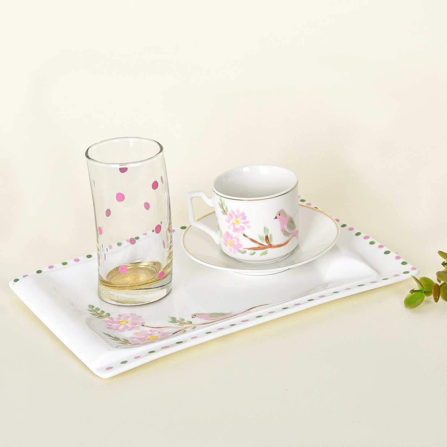 Pink Blossom Bird ƒ?? Motherƒ??s Day Hand-Painted Turkish Coffee Cup Gift Set (Ummi)