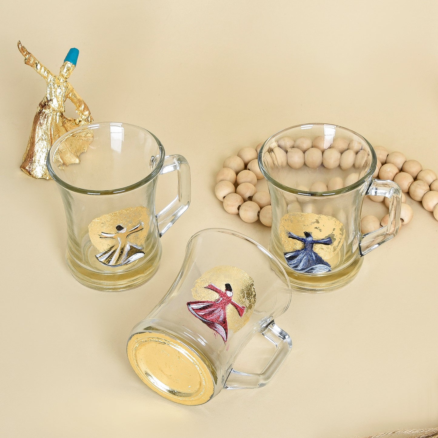 Egyptian Khayamiah Dervish with Gold Leaf – Tea Cups with Handles of Six
