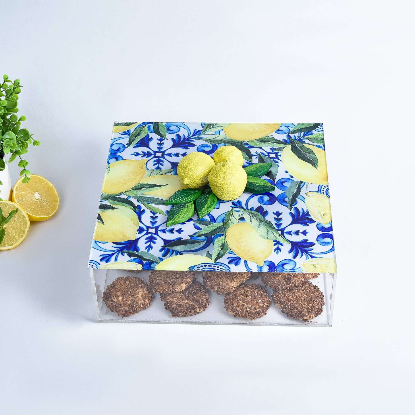 Fresh Lemons with Blue Plexi Box 25X25CM