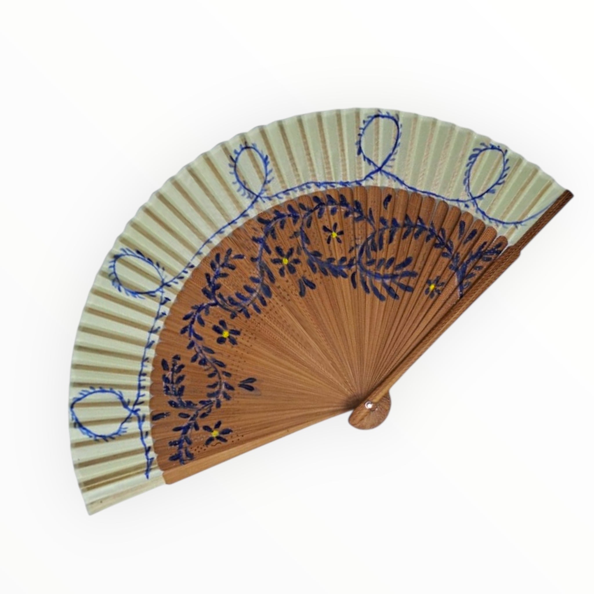 Lacquer Fan Pattern Hand-Painted Folding Fan Blue Lace Pattern Hand-Painted Folding Fan ...