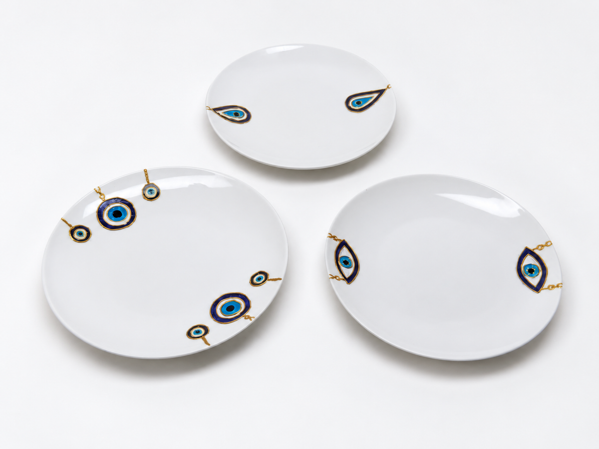 Golden Nazar with Chains Dessert Plates Set of Six
