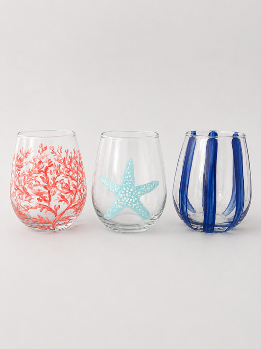 Mediterranean Sea Life Water Glasses Set of Six