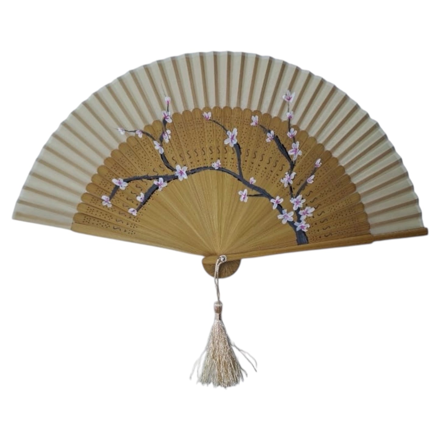 Hand-Painted Folding Fan – Ivory Blossom
