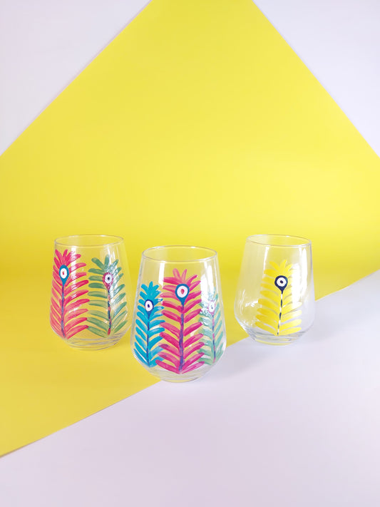 Three Feathers Hand-Painted Water Glass Set